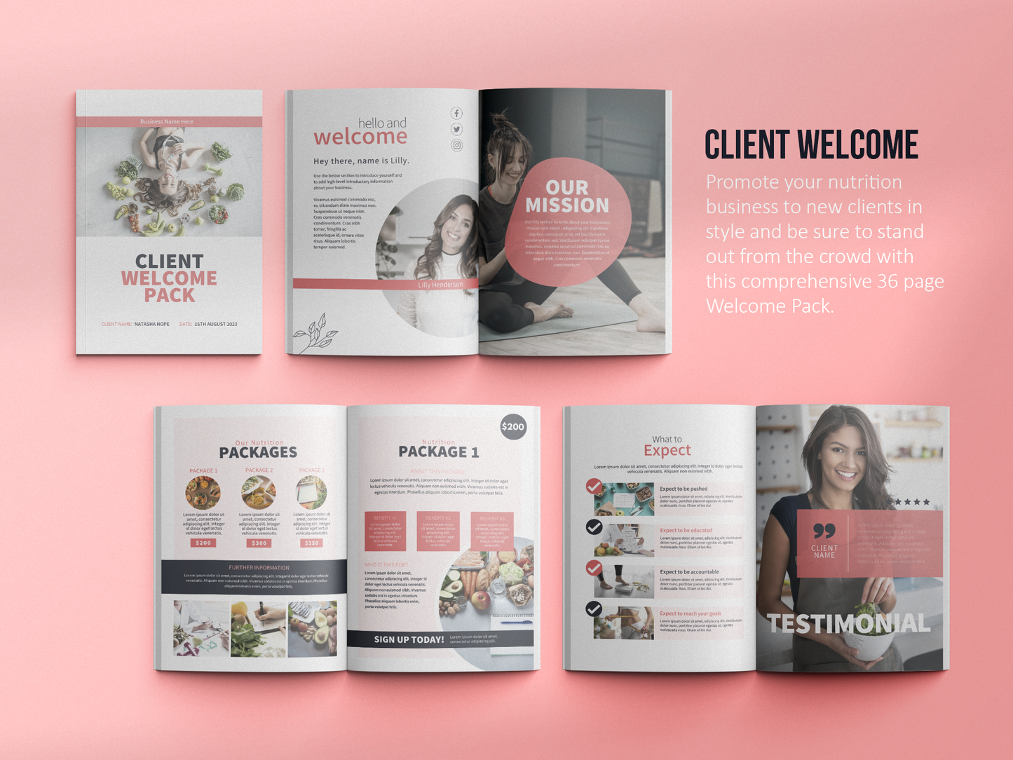 Nutrition Client Welcome Pack and Client Goodbye Pack Templates (Blush)