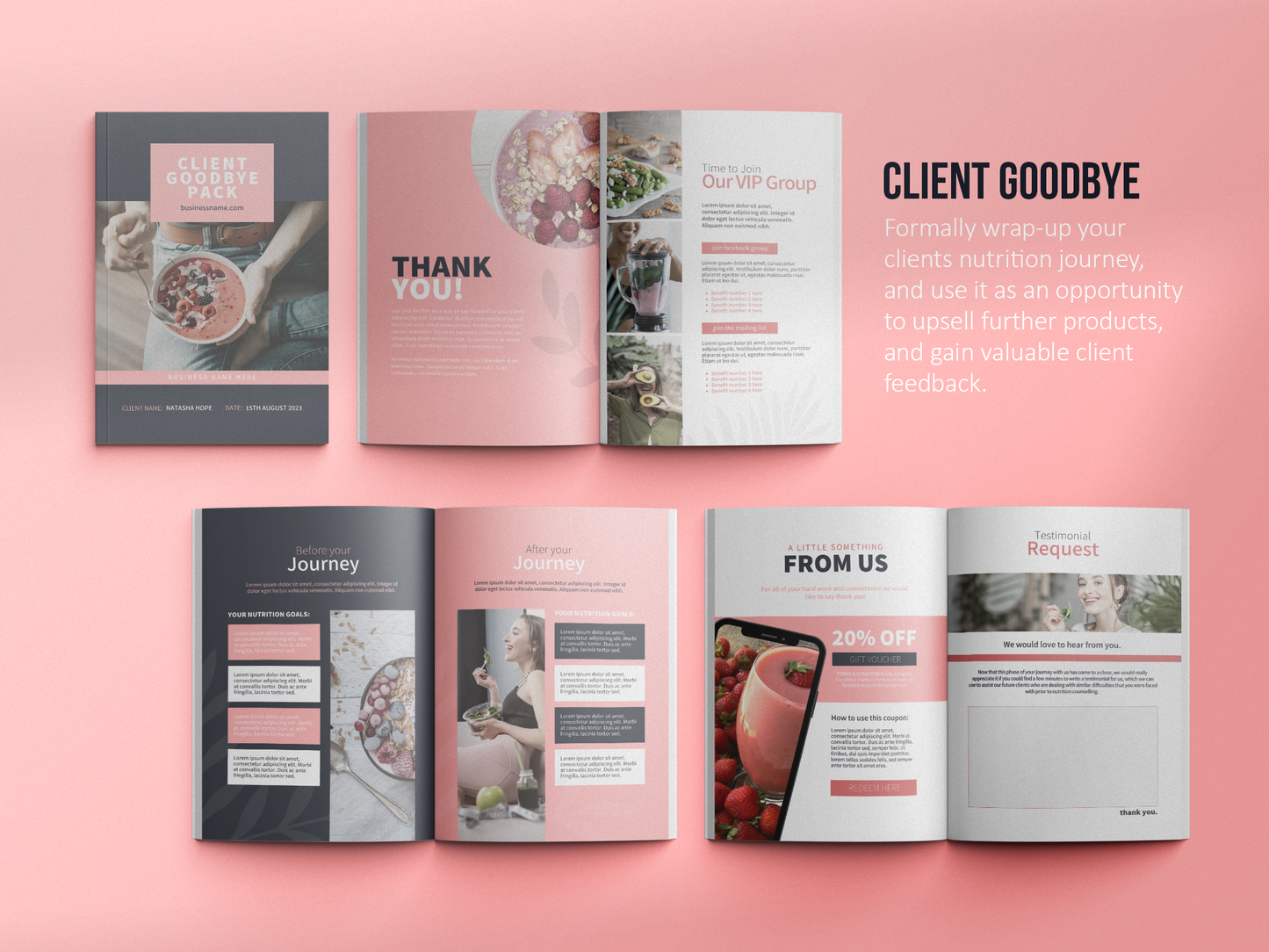 Nutrition Client Welcome Pack and Client Goodbye Pack Templates (Blush)