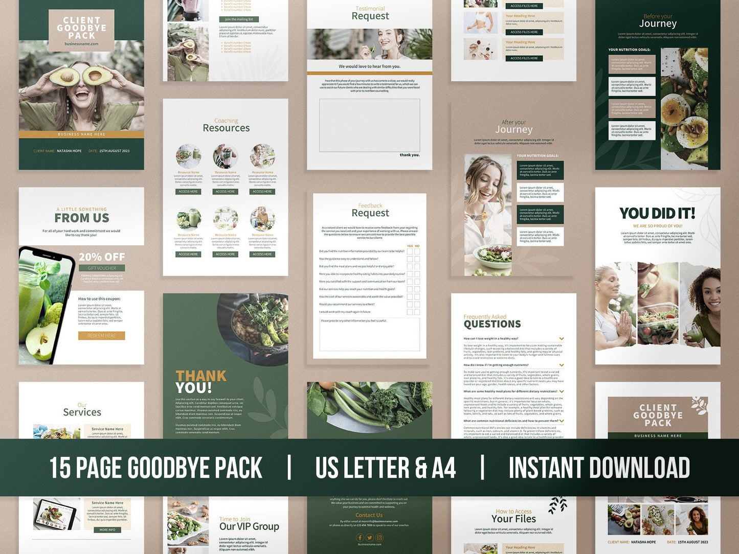 Nutrition Client Welcome Pack and Client Goodbye Pack Templates (Nature)