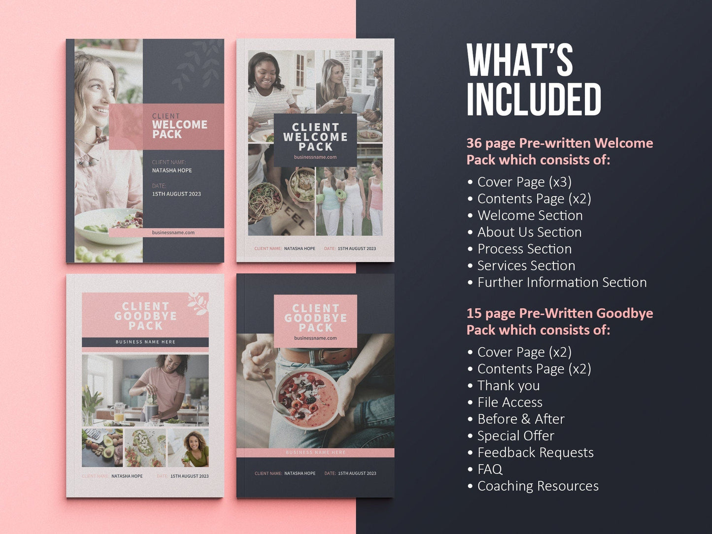 Nutrition Client Welcome Pack and Client Goodbye Pack Templates (Blush)